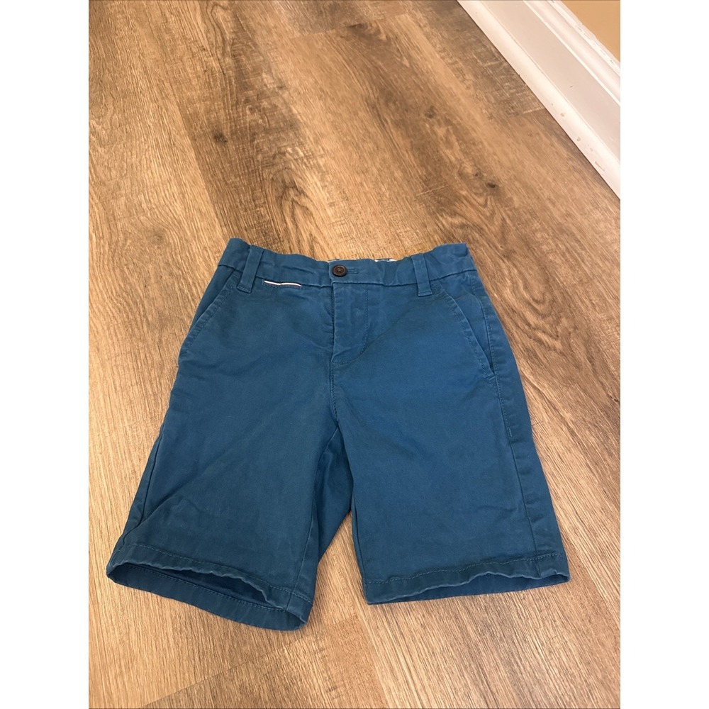 Tommy Hilfiger Boys Teal Chino Shorts Size 5 Logo Pocket Preppy Dressy
